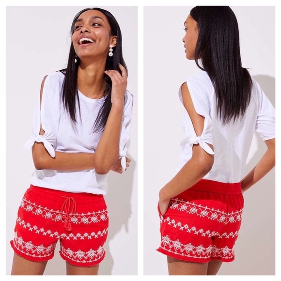 Red Embroidered Lightweight Woven Shorts - Picture 6 of 6
